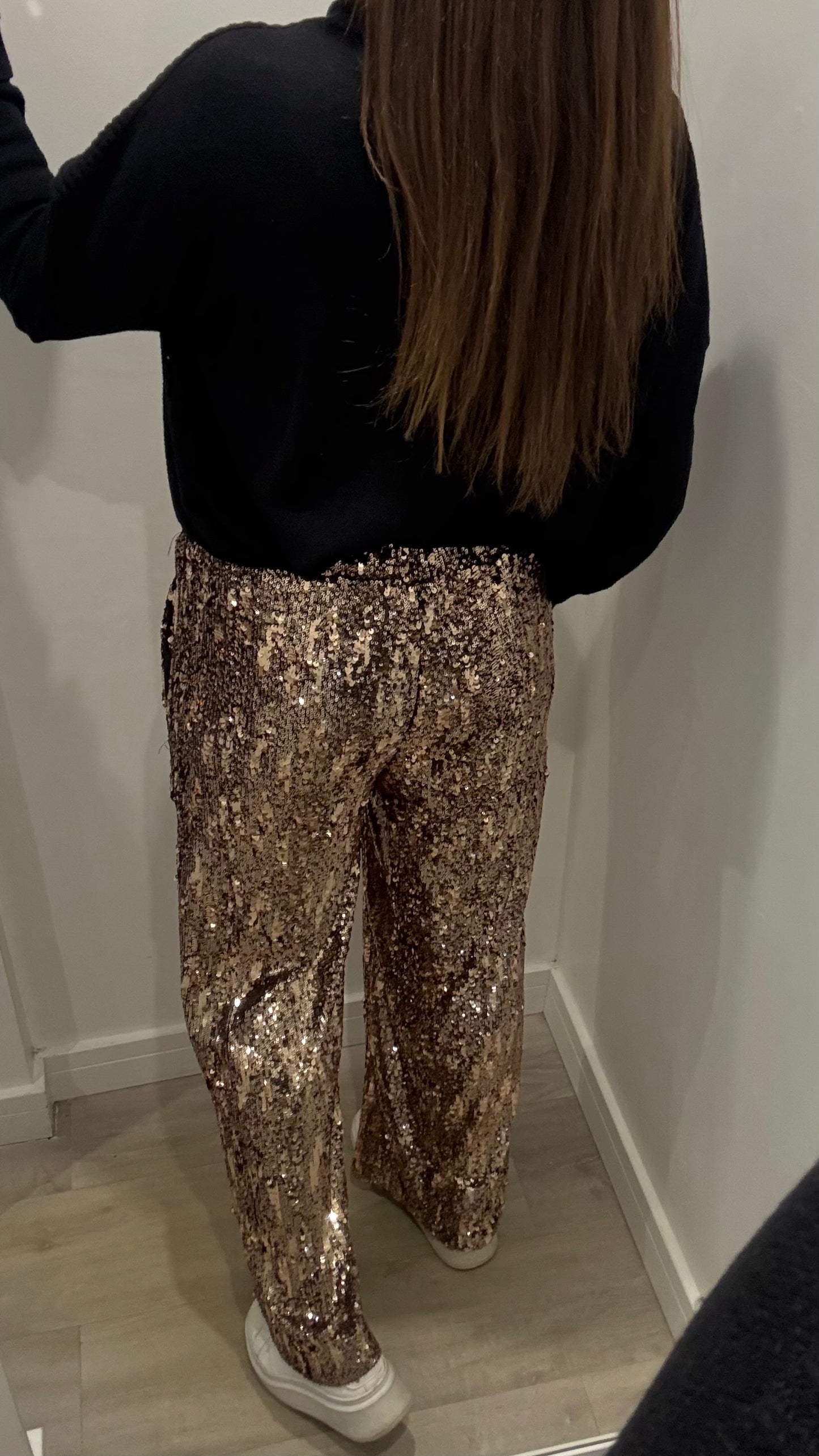 BRONZE SEQUIN TROUSERS – ELASTICATED WAIST