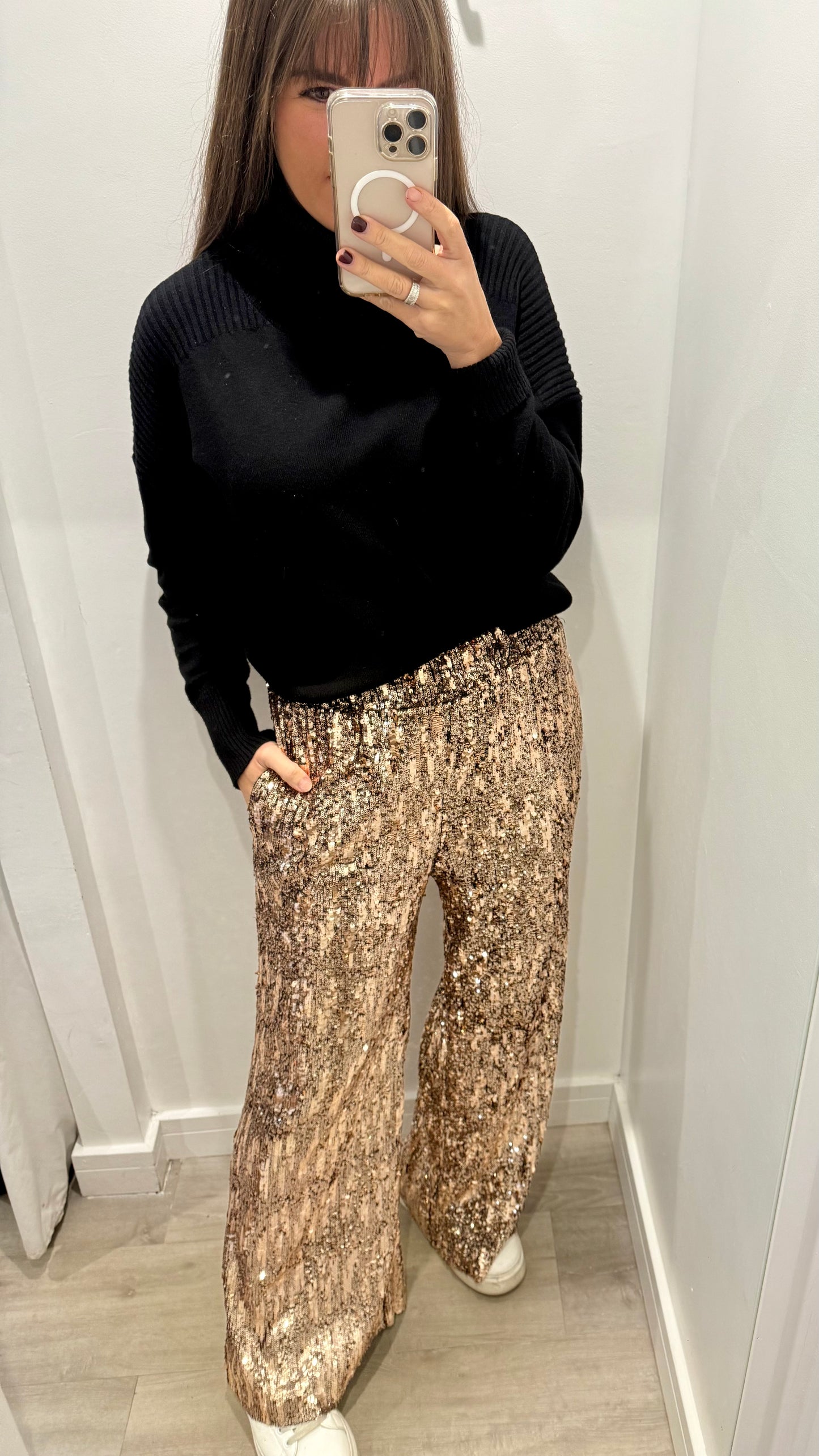 BRONZE SEQUIN TROUSERS – ELASTICATED WAIST