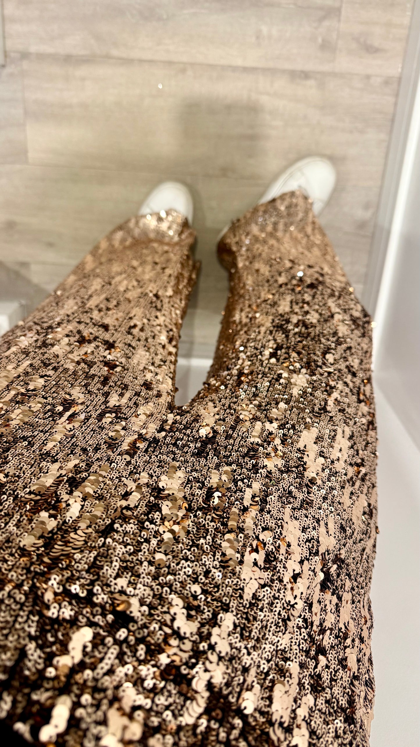 BRONZE SEQUIN TROUSERS – ELASTICATED WAIST