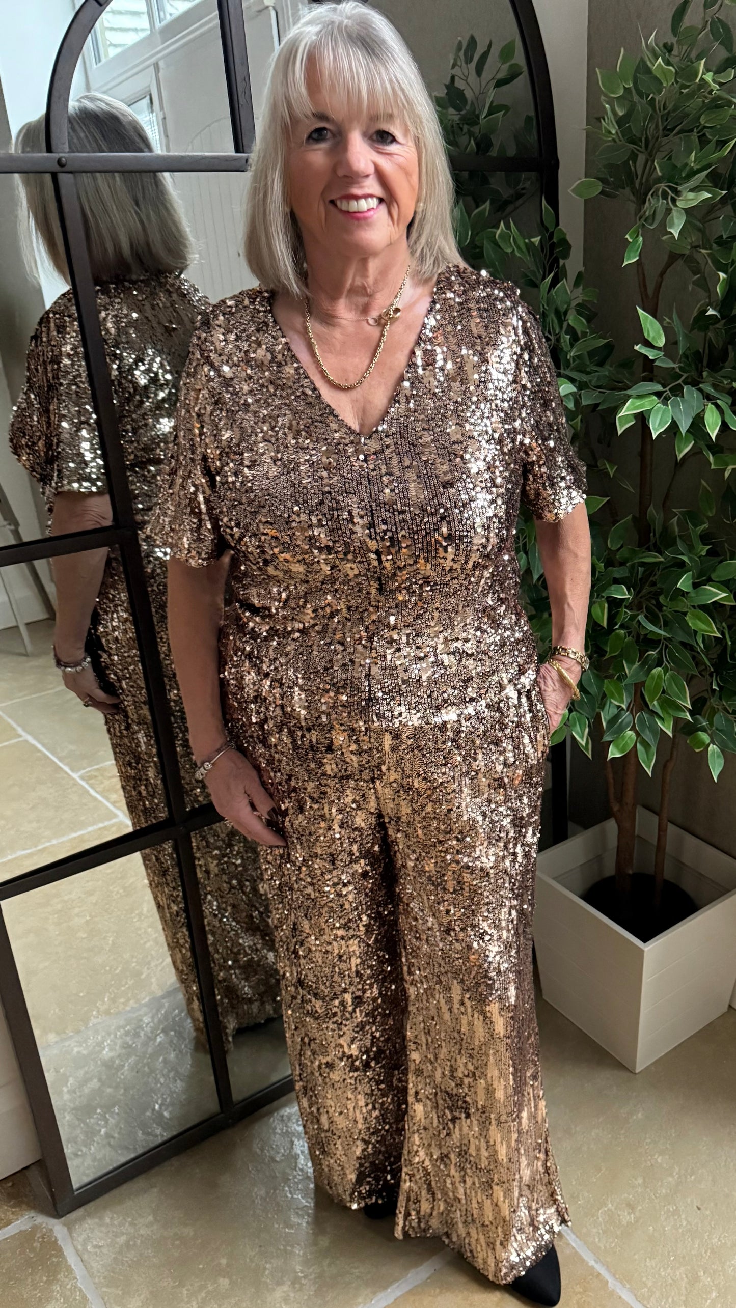 BRONZE SEQUIN TROUSERS – ELASTICATED WAIST