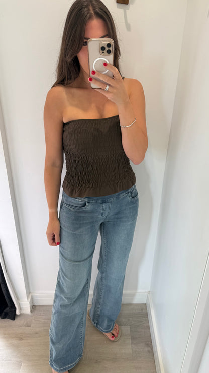 CHOCOLATE SHIRRED BOOB TUBE