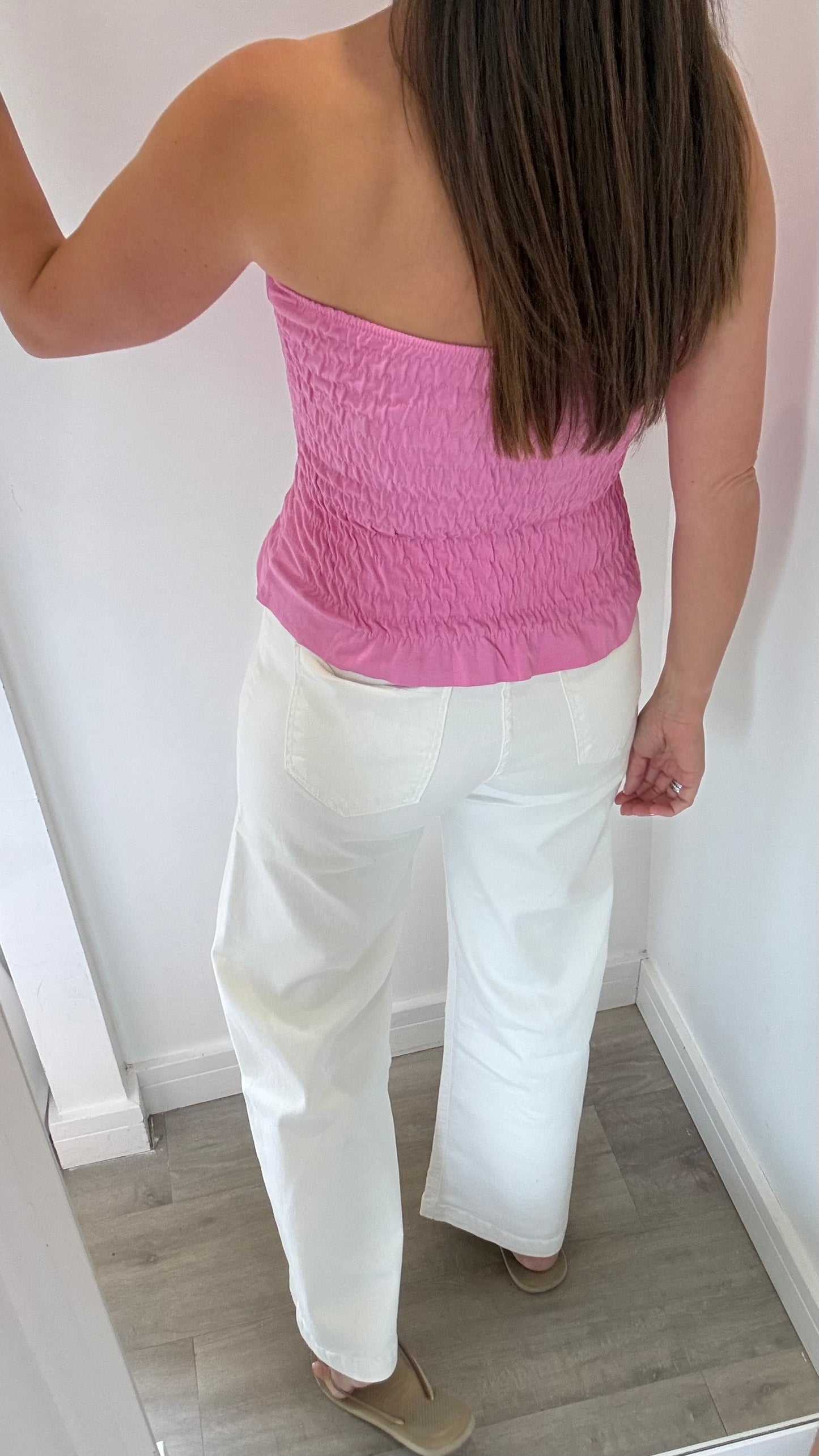 BUBBLEGUM PINK SHIRRED BOOB TUBE