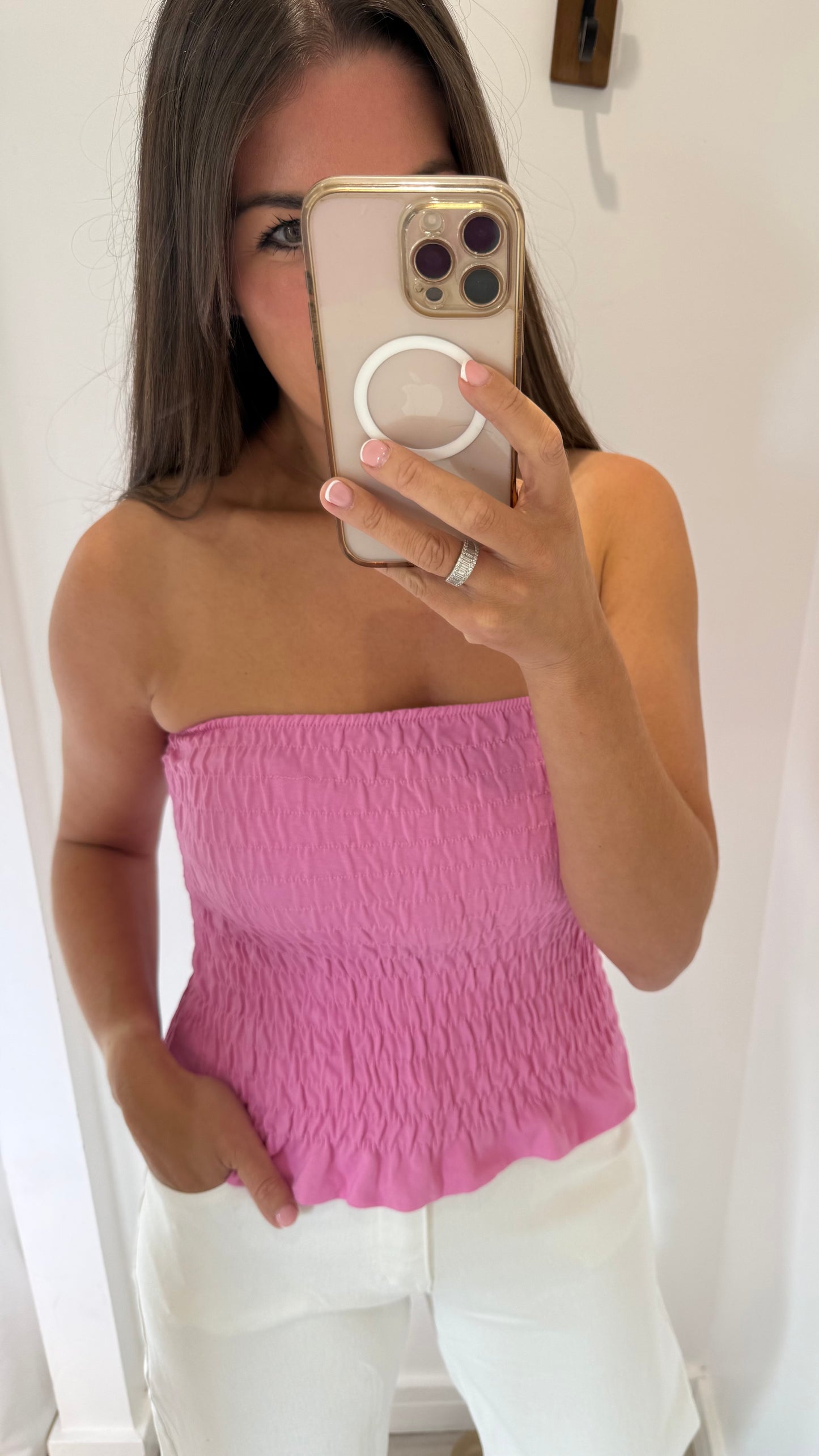 BUBBLEGUM PINK SHIRRED BOOB TUBE