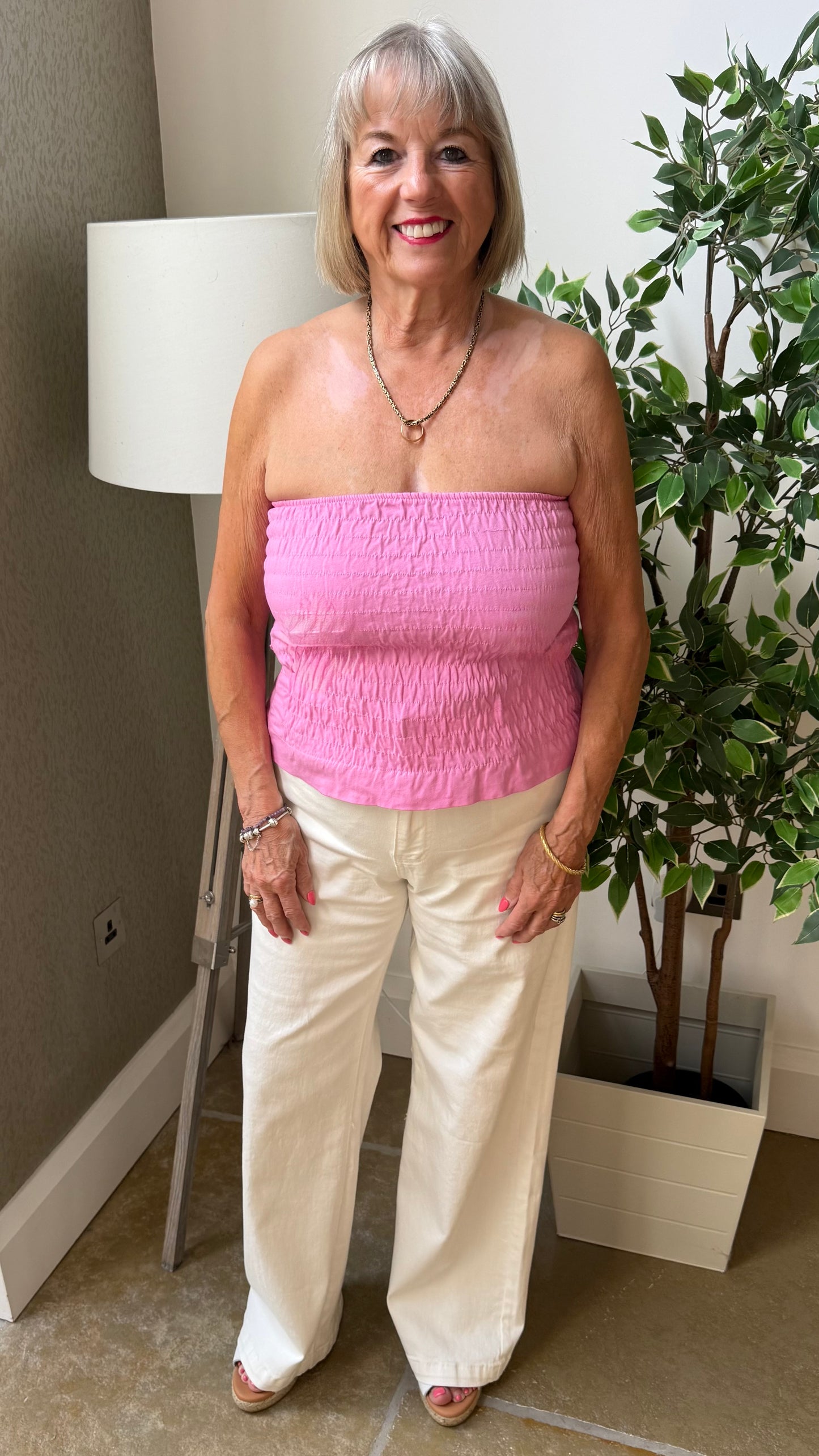 BUBBLEGUM PINK SHIRRED BOOB TUBE