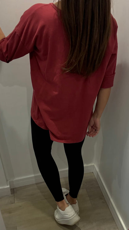 BURGUNDY ROLL SLEEVE SWEAT