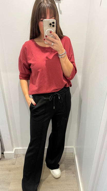 BURGUNDY ROLL SLEEVE SWEAT
