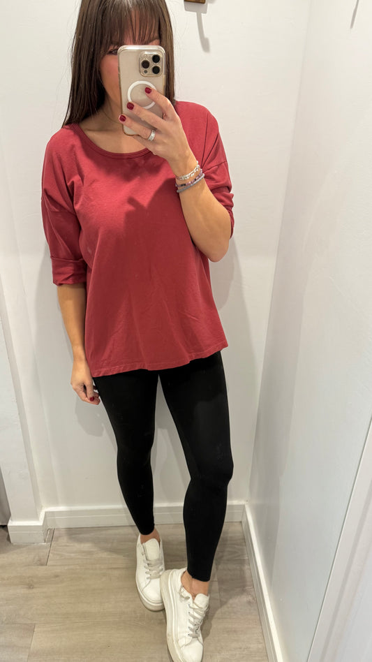 BURGUNDY ROLL SLEEVE SWEAT