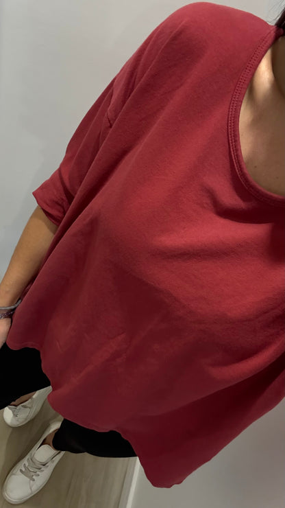 BURGUNDY ROLL SLEEVE SWEAT