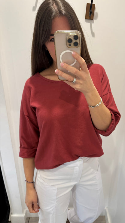 BURGUNDY ROLL SLEEVE SWEAT