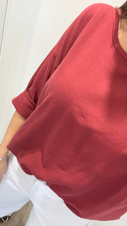 BURGUNDY ROLL SLEEVE SWEAT