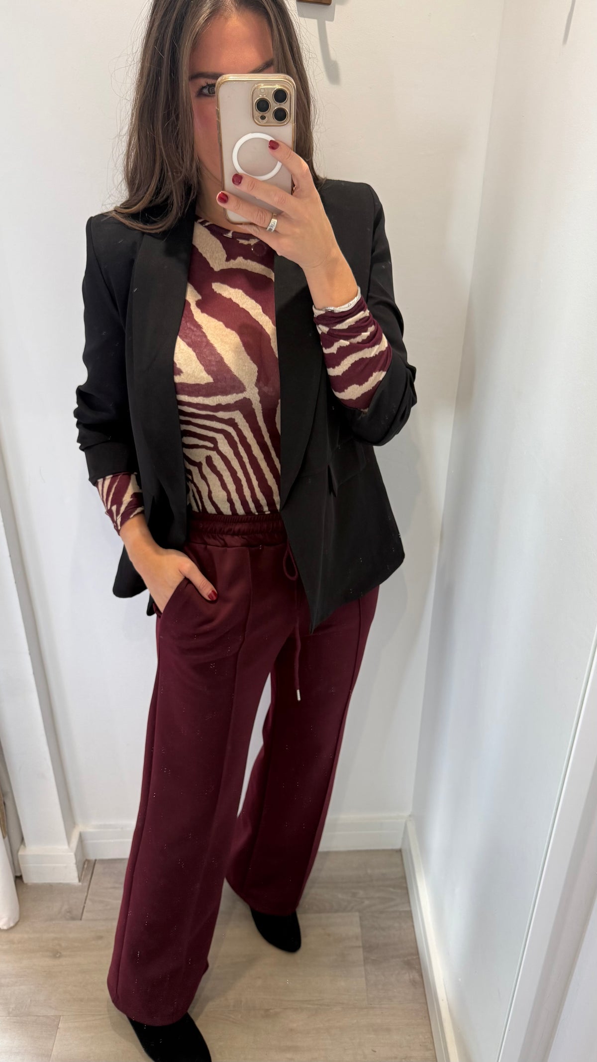 BURGUNDY STRAIGHT LEG DRAWSTRING TROUSERS