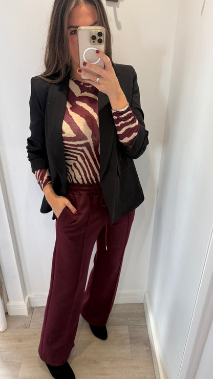 BURGUNDY STRAIGHT LEG DRAWSTRING TROUSERS