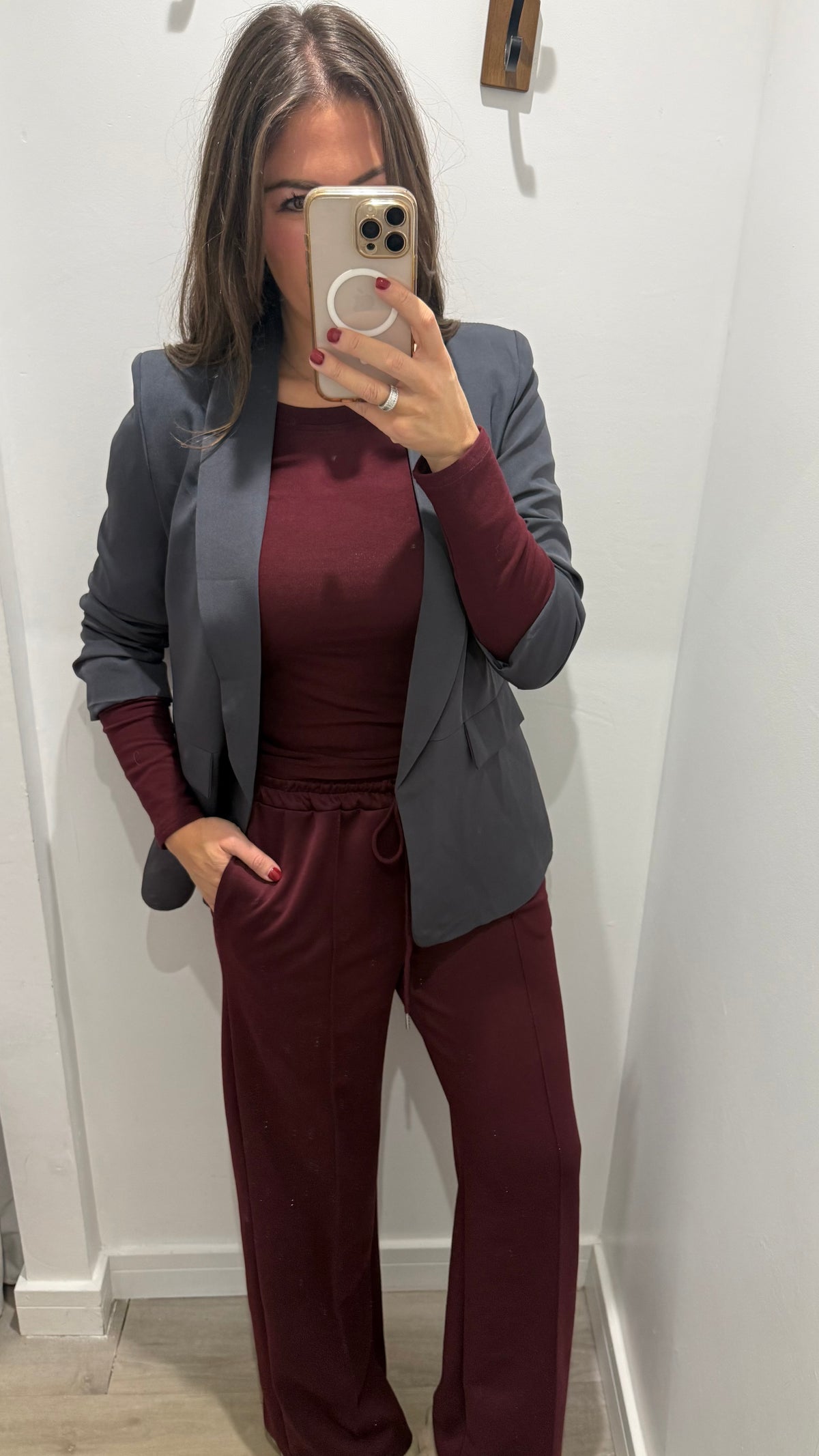 BURGUNDY STRAIGHT LEG DRAWSTRING TROUSERS