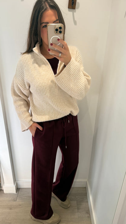 BURGUNDY STRAIGHT LEG DRAWSTRING TROUSERS