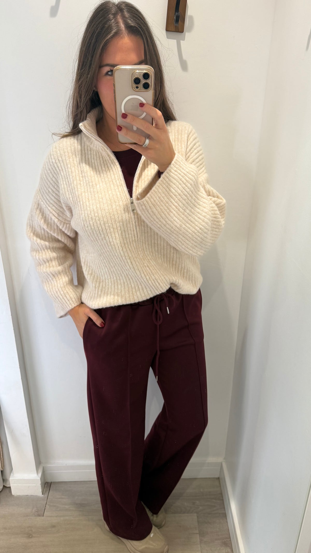 BURGUNDY STRAIGHT LEG DRAWSTRING TROUSERS