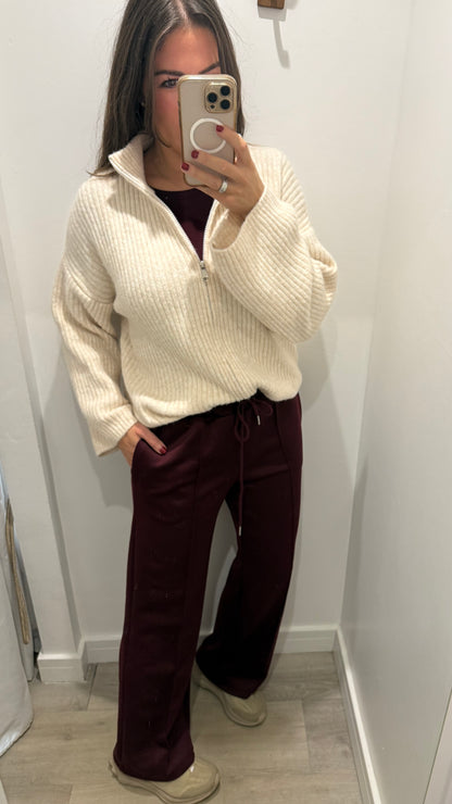 BURGUNDY STRAIGHT LEG DRAWSTRING TROUSERS
