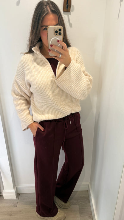 BURGUNDY STRAIGHT LEG DRAWSTRING TROUSERS