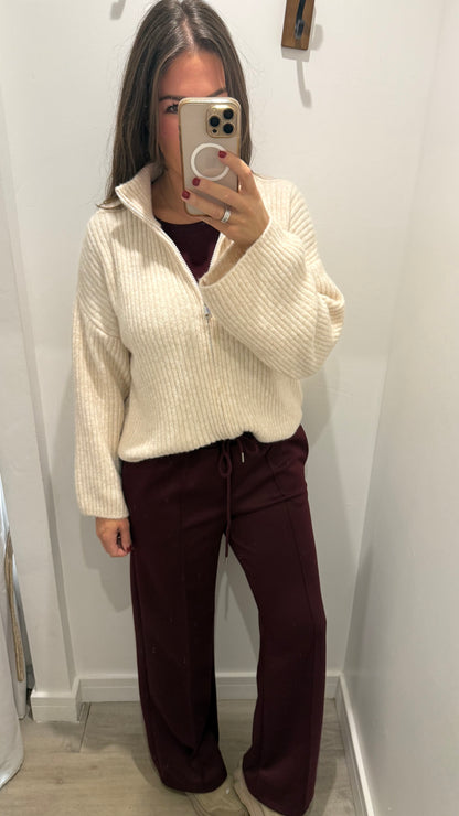 BURGUNDY STRAIGHT LEG DRAWSTRING TROUSERS