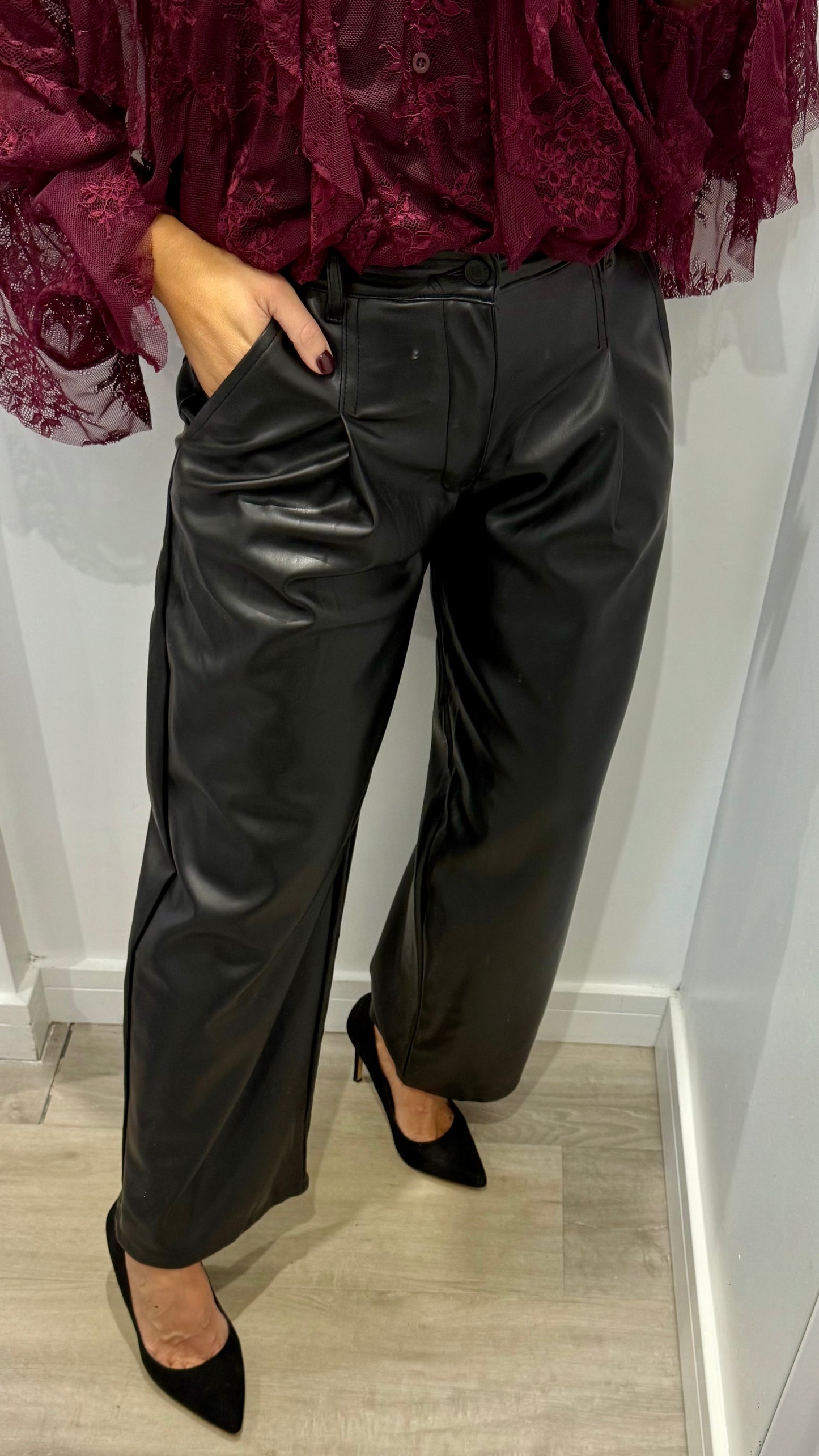 BUTTERY SOFT PLEATHER CROPPED WIDE-LEG TROUSERS