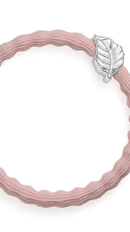 BYELOISE SOFT PINK BANGLE BAND WITH SILVER LEAF CHARM