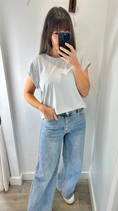 PALE GREY CAP SLEEVE TEE