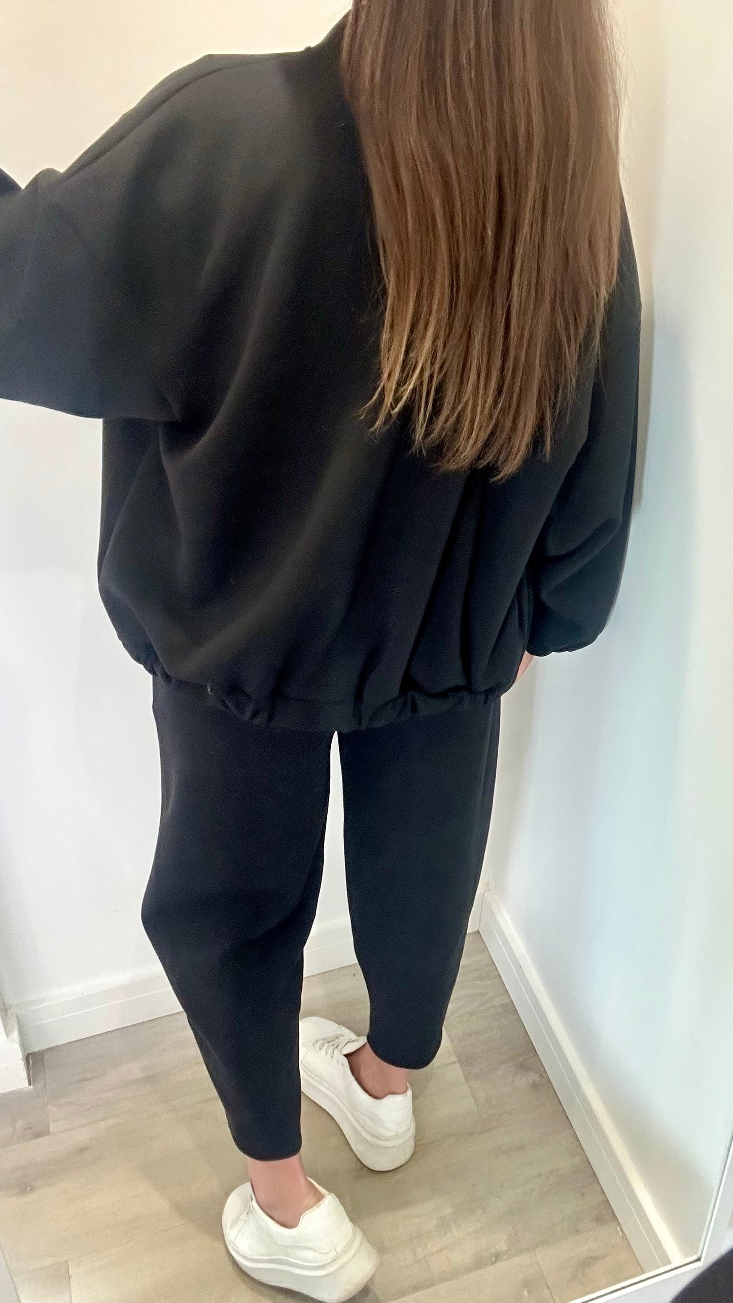 BLACK COLLARLESS ZIP JACKET & BALLOON TROUSER CO-ORD