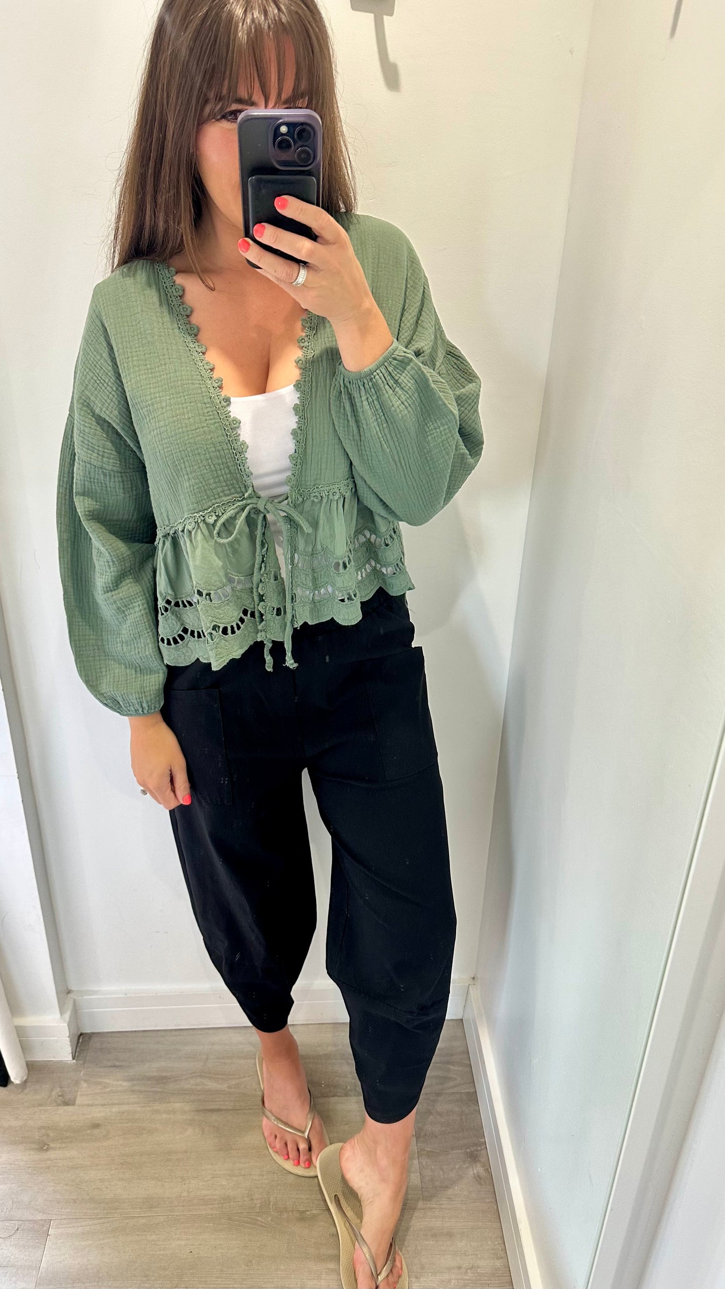 KHAKI COTTON TIE-UP TOP