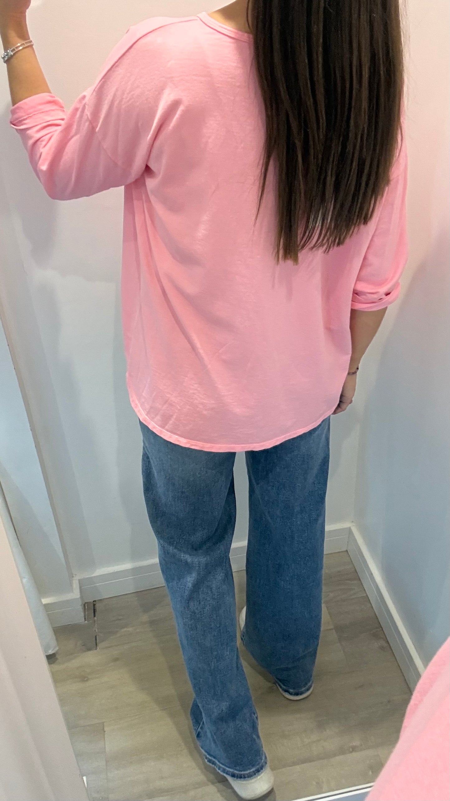 CANDY PINK ROLL SLEEVE SWEAT