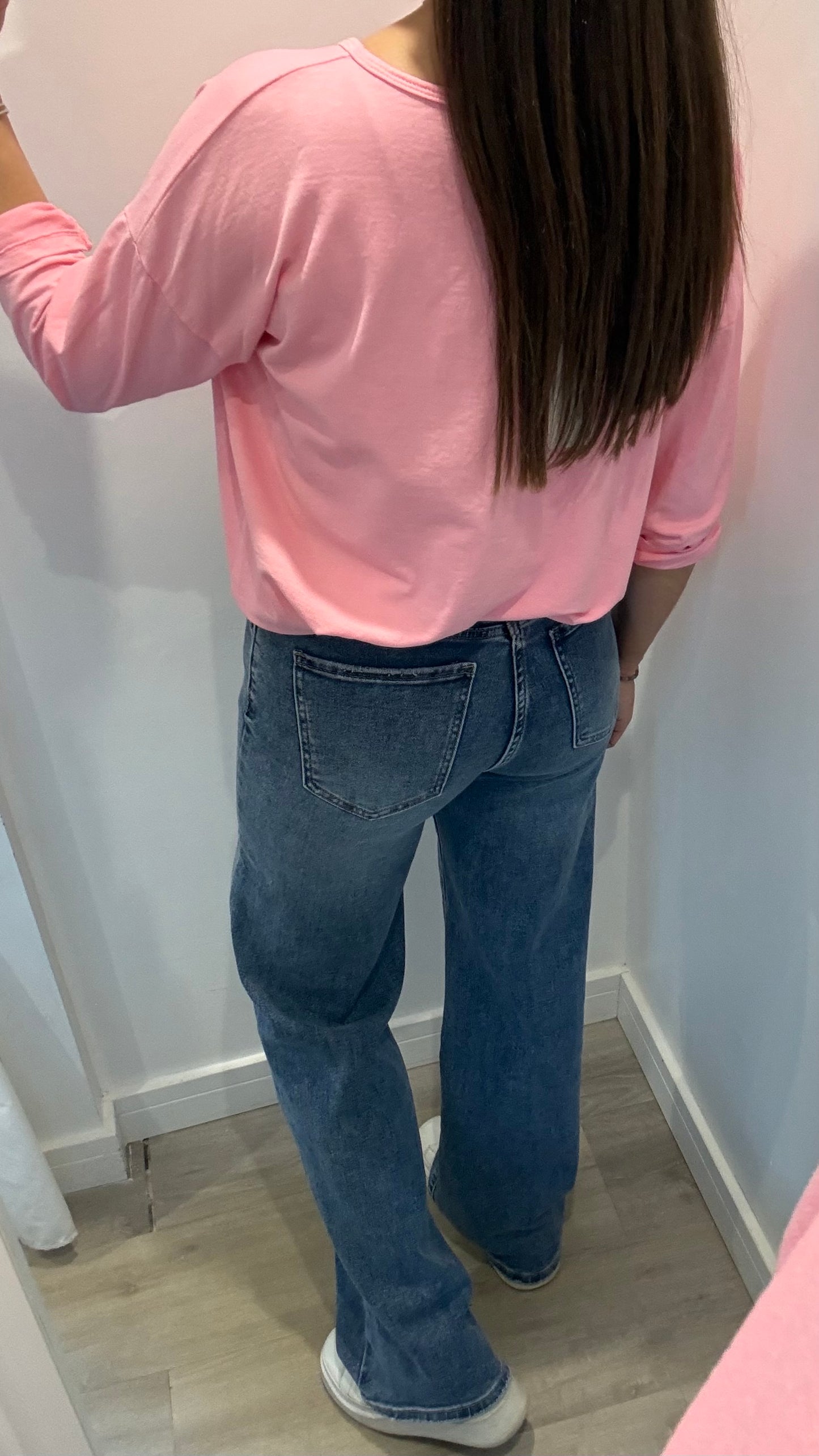 CANDY PINK ROLL SLEEVE SWEAT