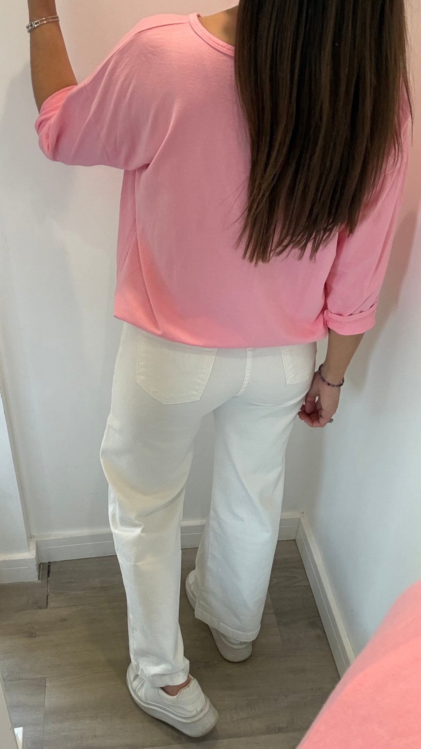 CANDY PINK ROLL SLEEVE SWEAT