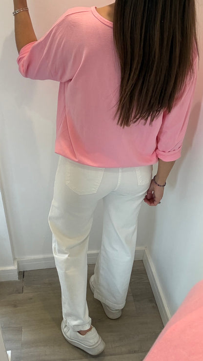 CANDY PINK ROLL SLEEVE SWEAT