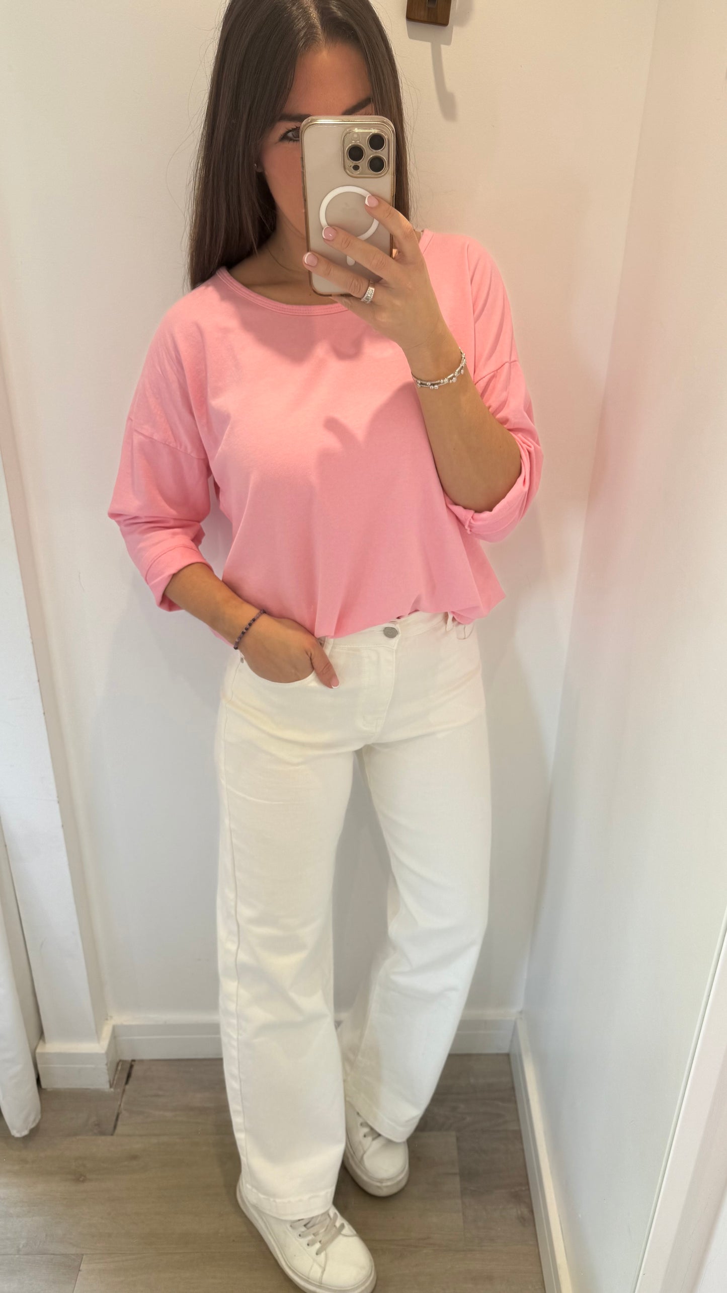 CANDY PINK ROLL SLEEVE SWEAT