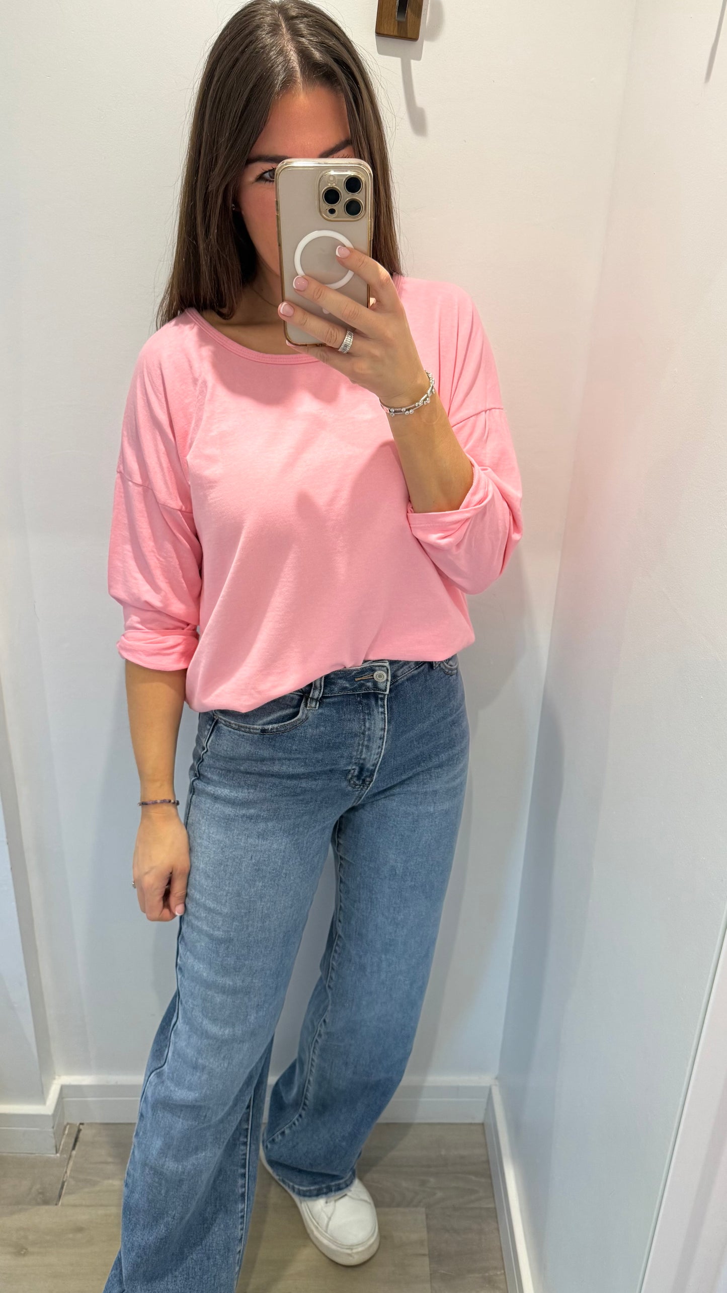 CANDY PINK ROLL SLEEVE SWEAT