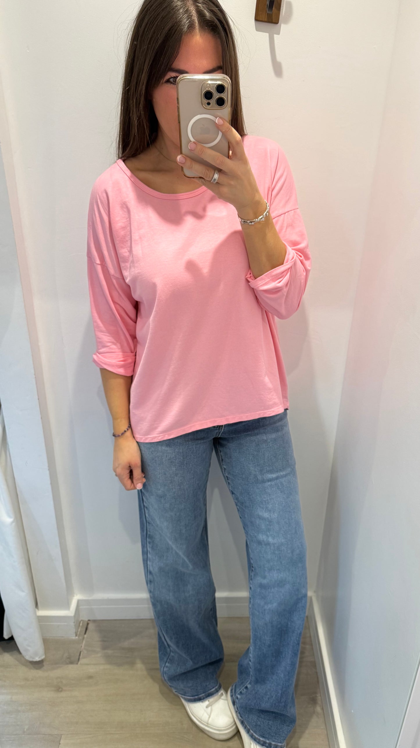 CANDY PINK ROLL SLEEVE SWEAT