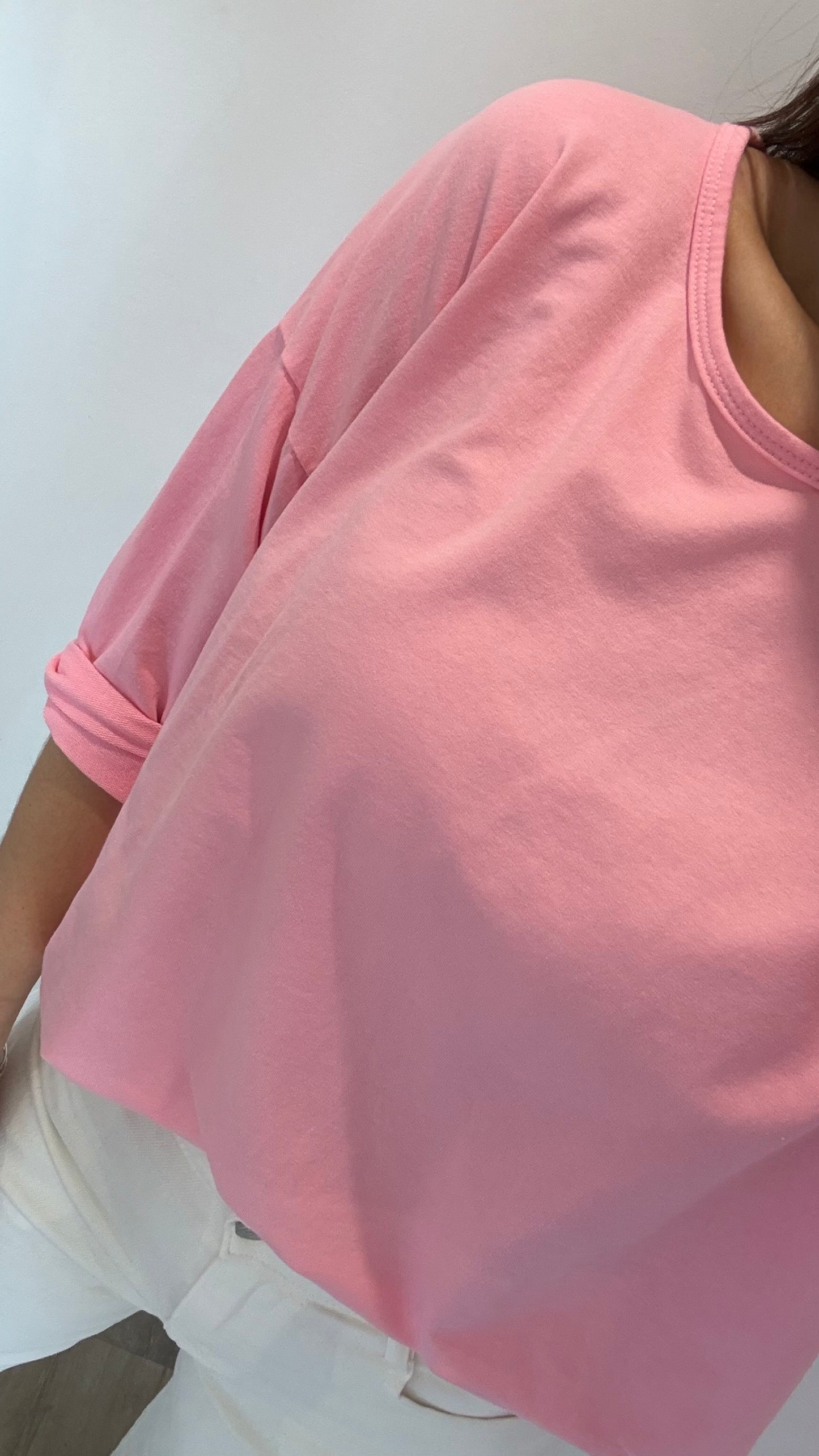 CANDY PINK ROLL SLEEVE SWEAT