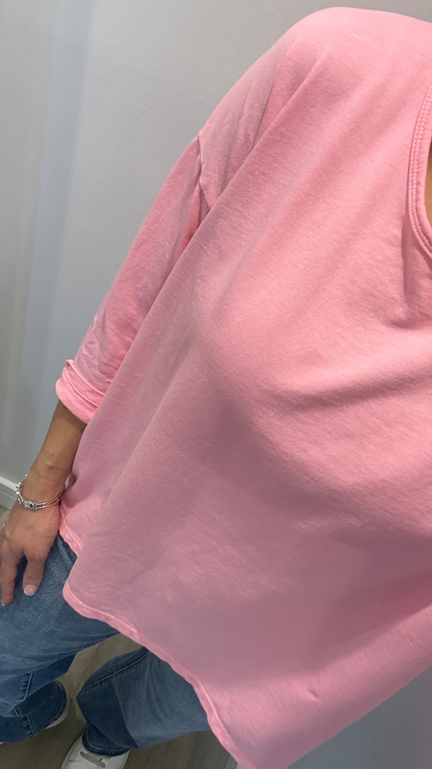 CANDY PINK ROLL SLEEVE SWEAT