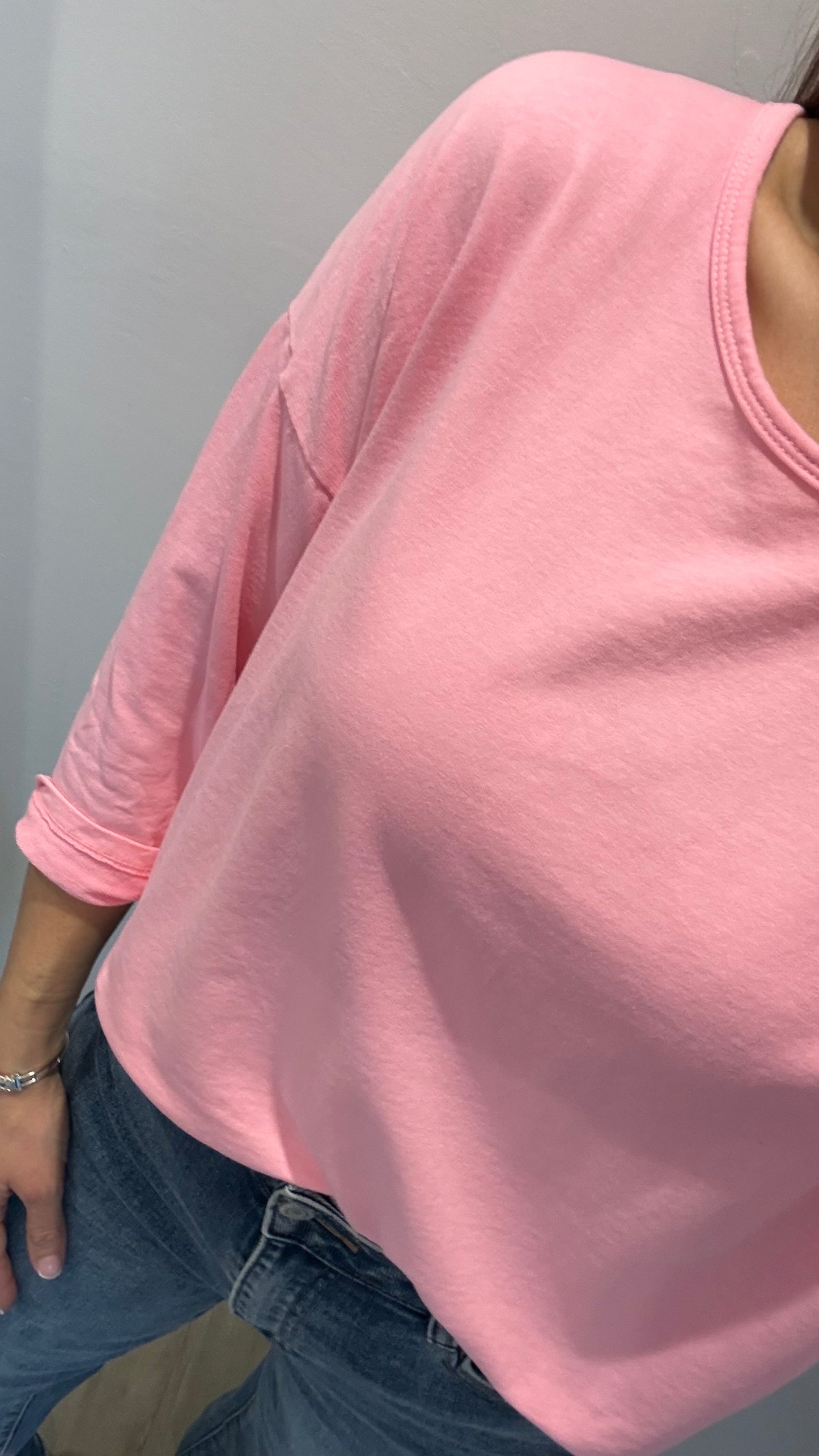 CANDY PINK ROLL SLEEVE SWEAT