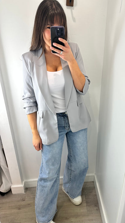 PALE GREY RUCHED SLEEVE BLAZER