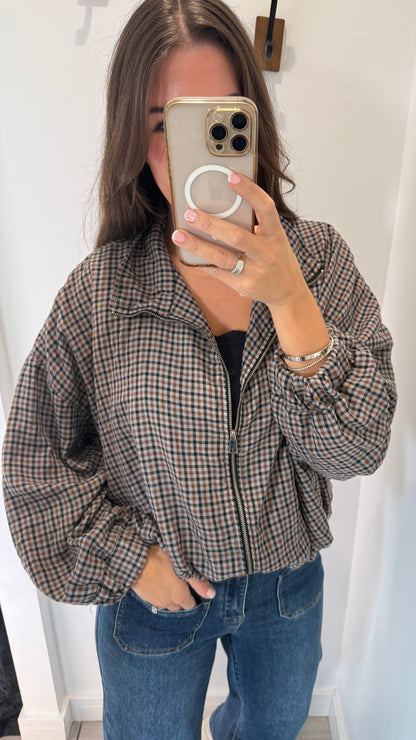 CHARCOAL CHECK BOMBER JACKET