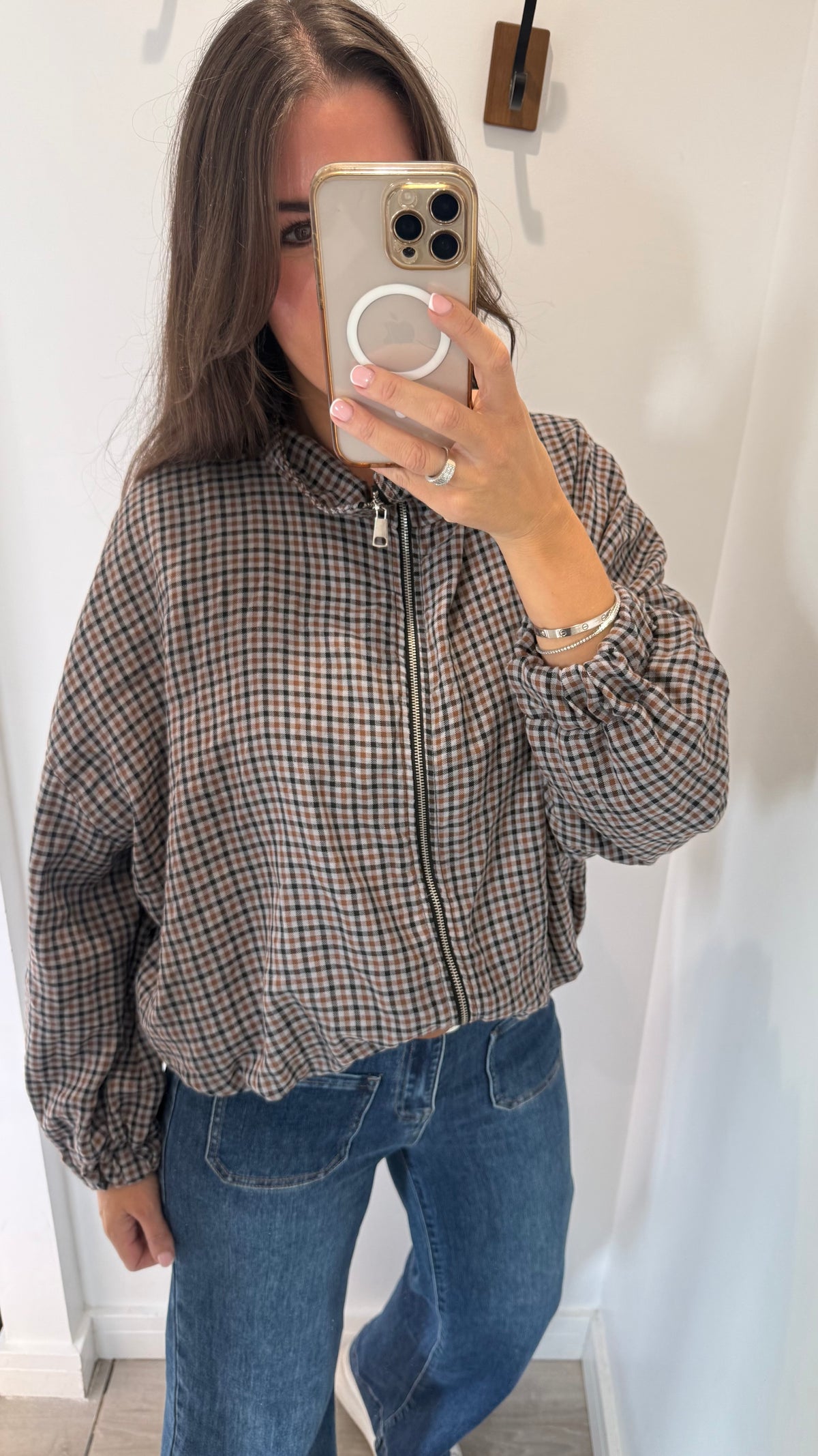 CHARCOAL CHECK BOMBER JACKET