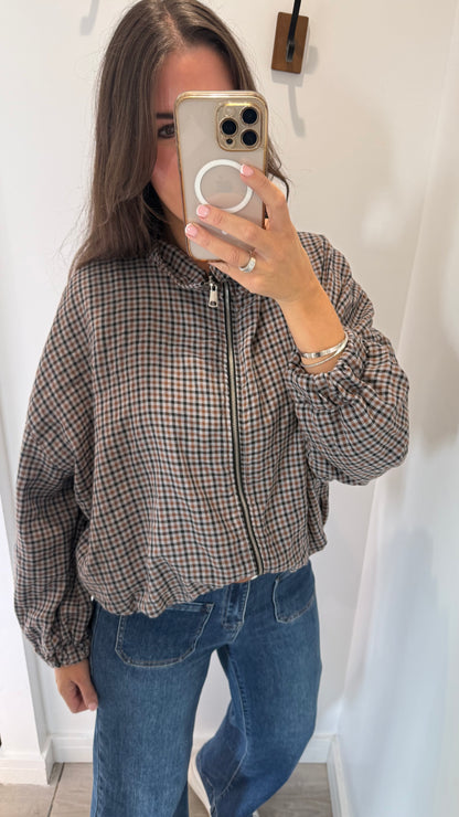 CHARCOAL CHECK BOMBER JACKET