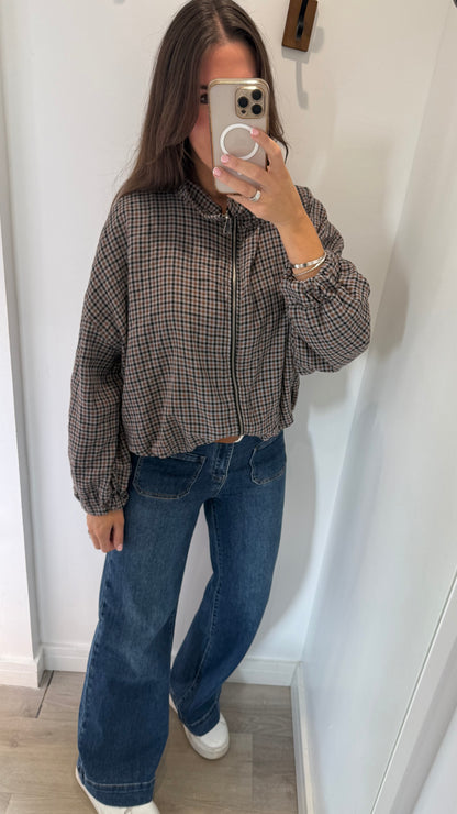 CHARCOAL CHECK BOMBER JACKET