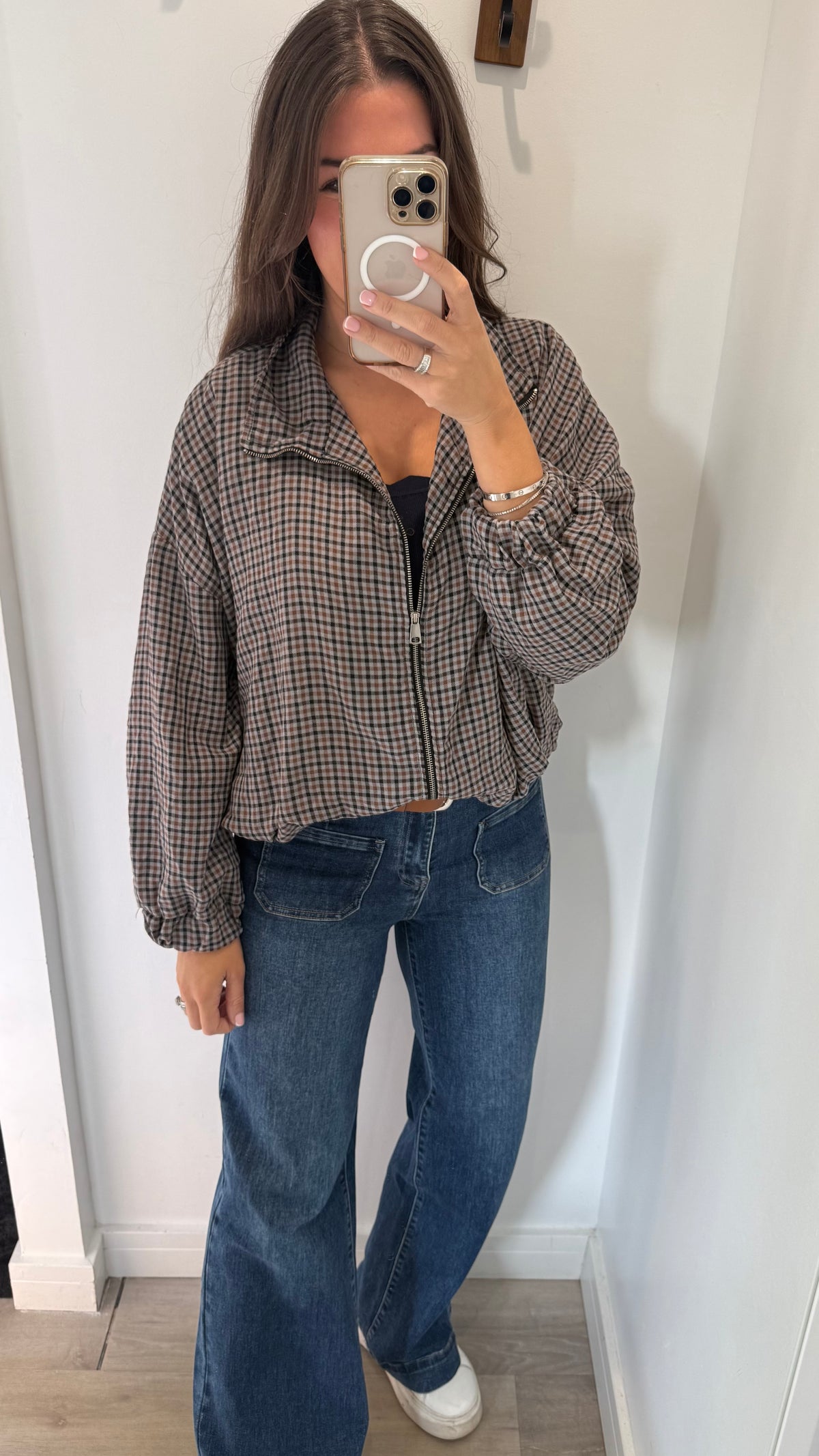 CHARCOAL CHECK BOMBER JACKET