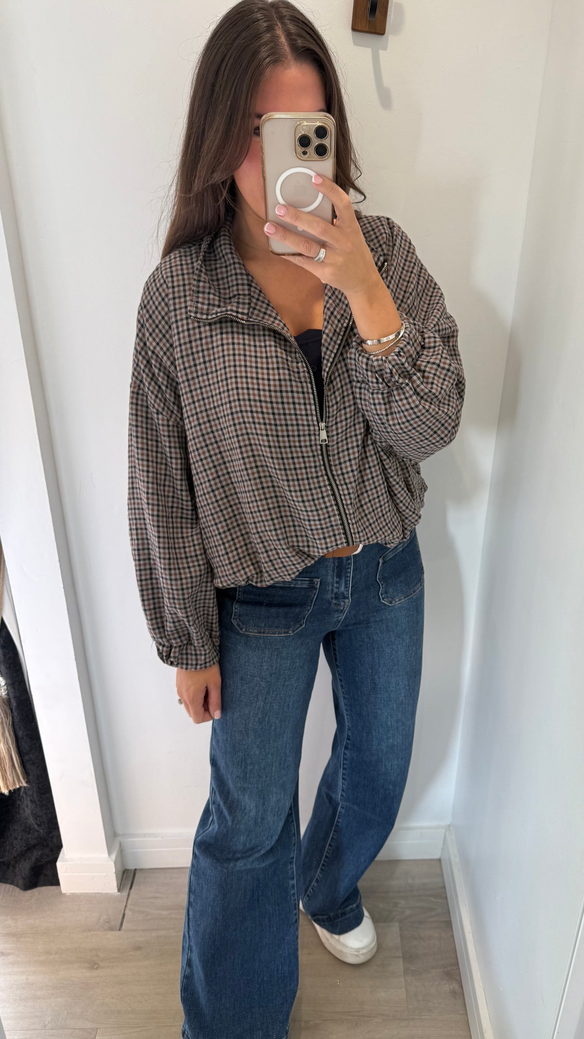 CHARCOAL CHECK BOMBER JACKET