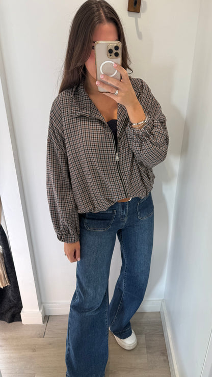 CHARCOAL CHECK BOMBER JACKET