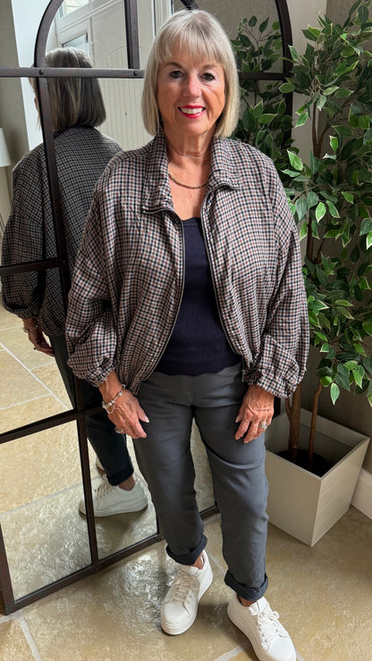 CHARCOAL CHECK BOMBER JACKET