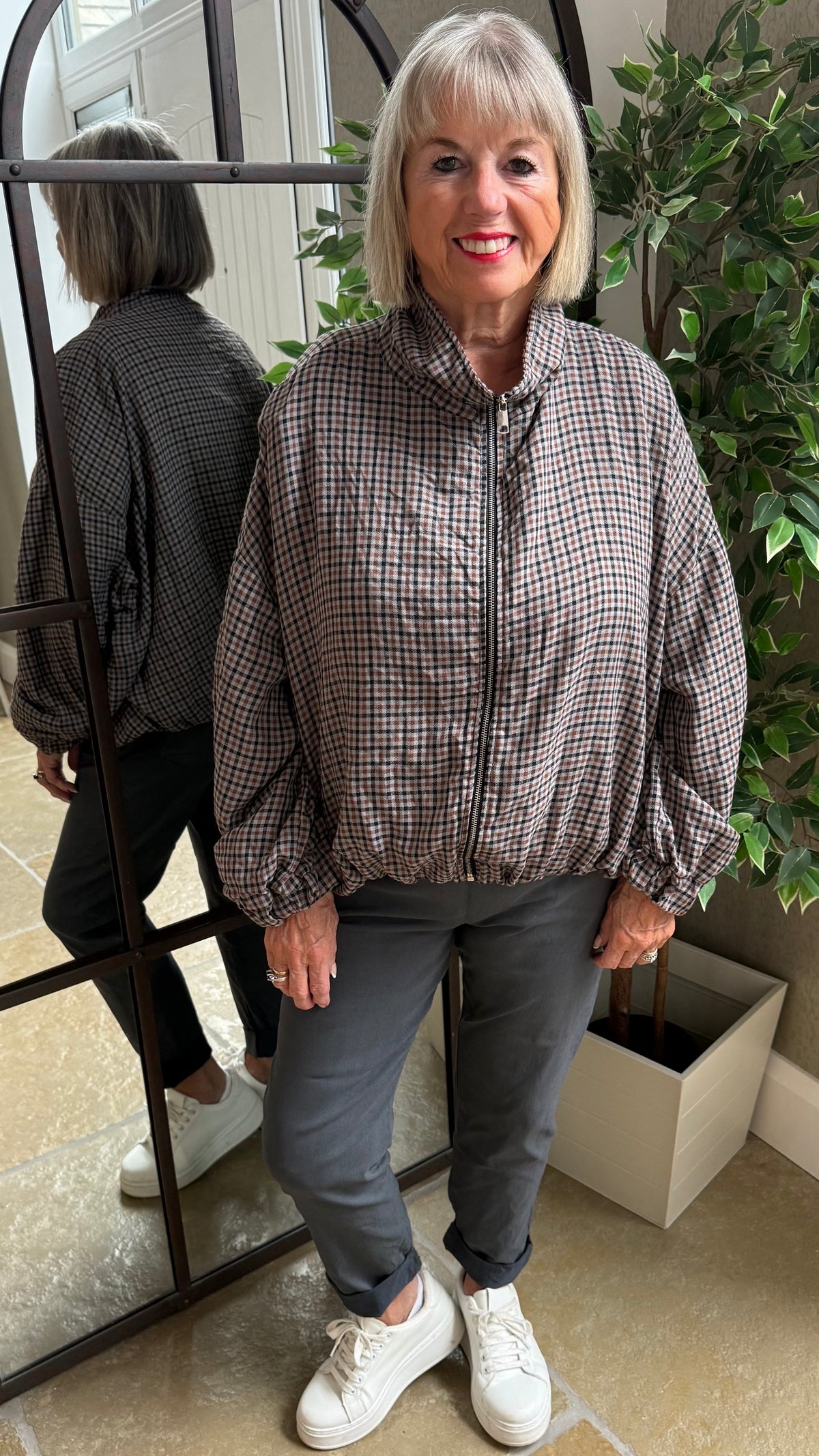 CHARCOAL CHECK BOMBER JACKET