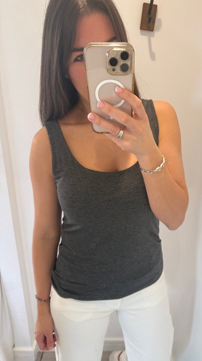 CHARCOAL MARL GREY CAMI VEST TOP - BESTSELLER