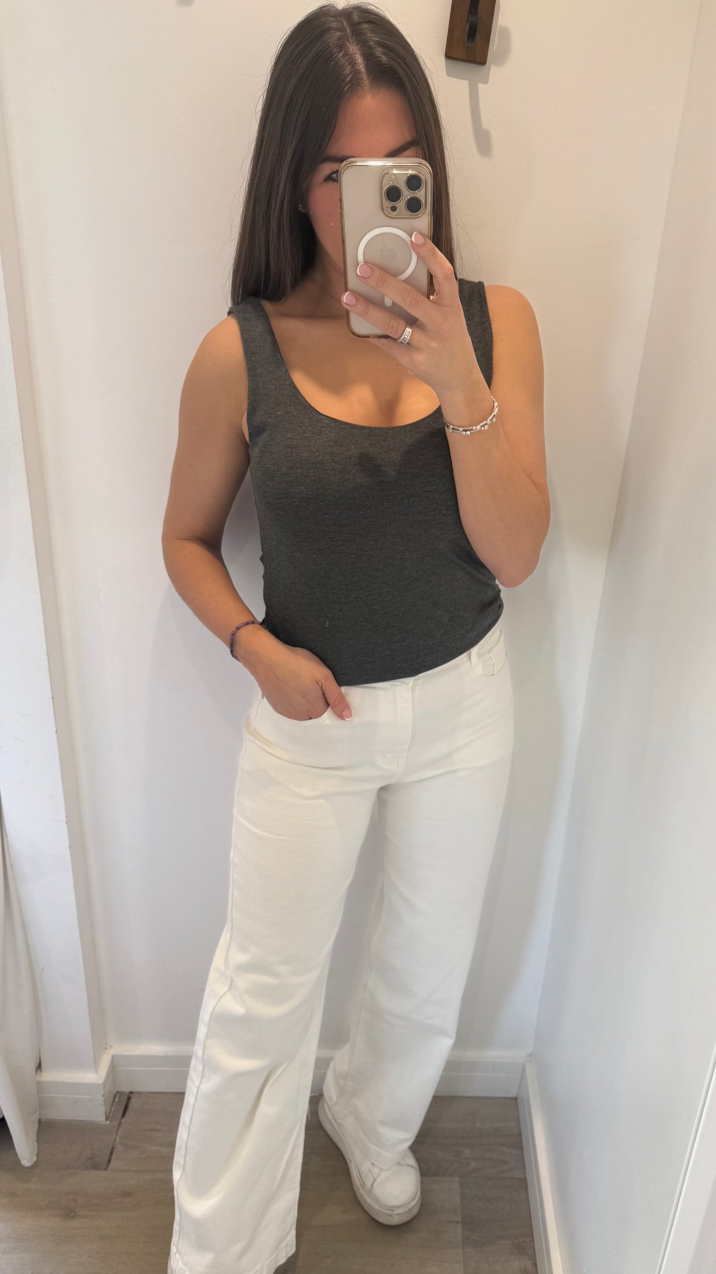 CHARCOAL MARL GREY CAMI VEST TOP - BESTSELLER