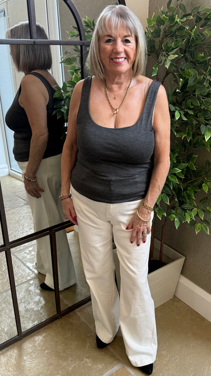 CHARCOAL MARL GREY CAMI VEST TOP - BESTSELLER